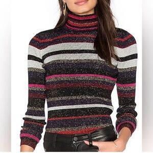 Diane von Furstenberg DVF Leela Metallic Stripe Wool Turtleneck Sweater Small